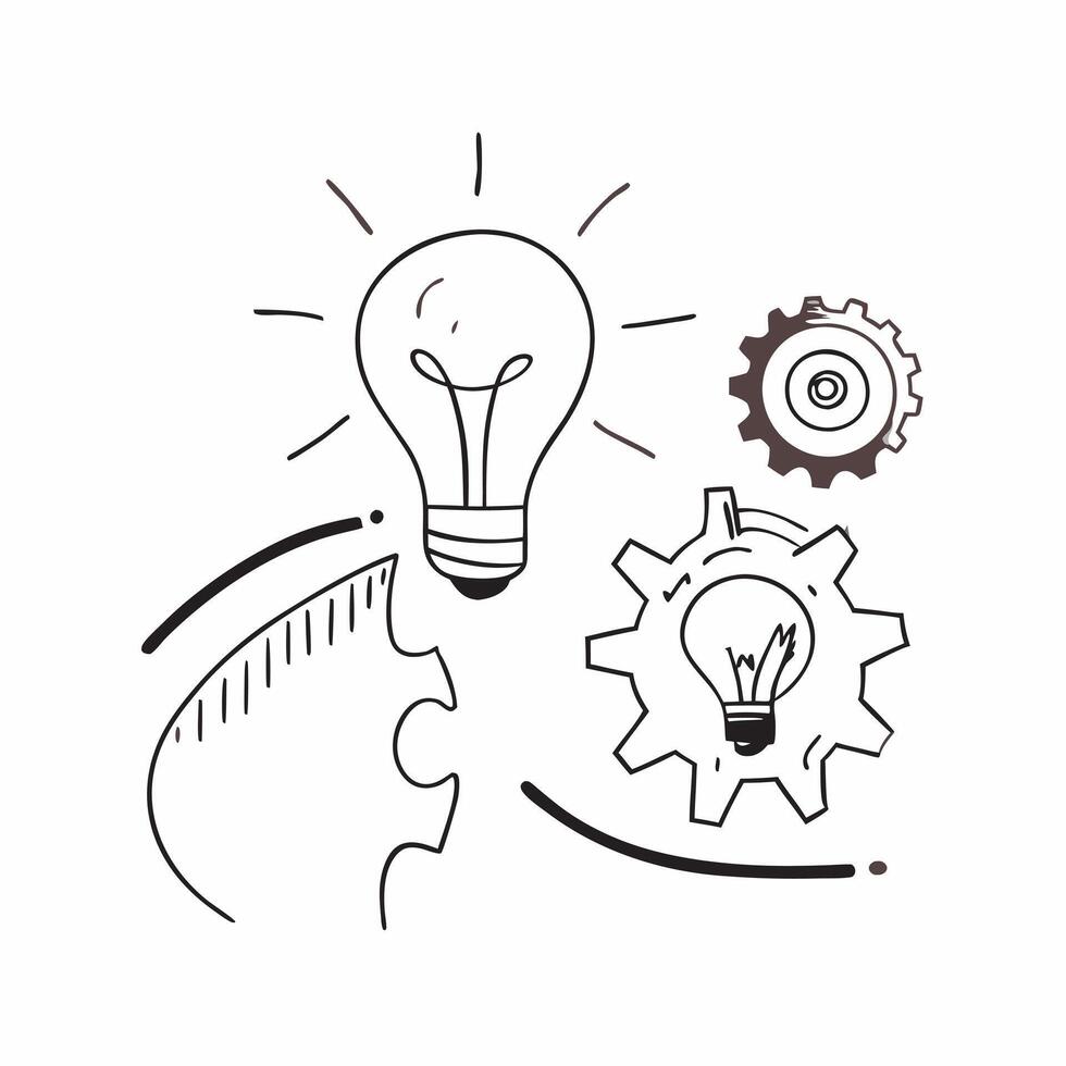 Flat Abstract of a light bulb and gears with the word Innovation concept as A design depicting a light bulb and interlocking gears with the word Innovation displayed pure vector
