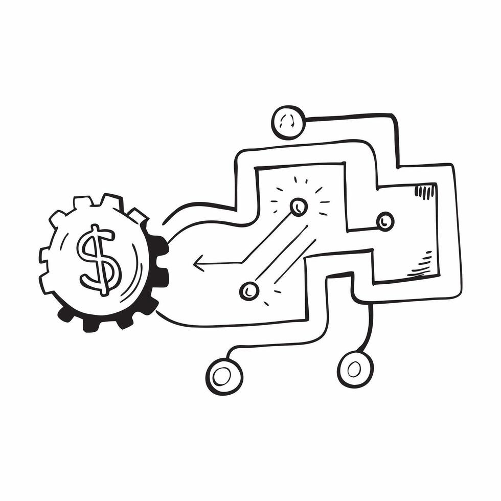 Flat AI Circuit Board with Dollar Symbol concept as A detailed of an AI circuit board interwoven with a dollar symbol isolated on a white background representing the integra pure vector