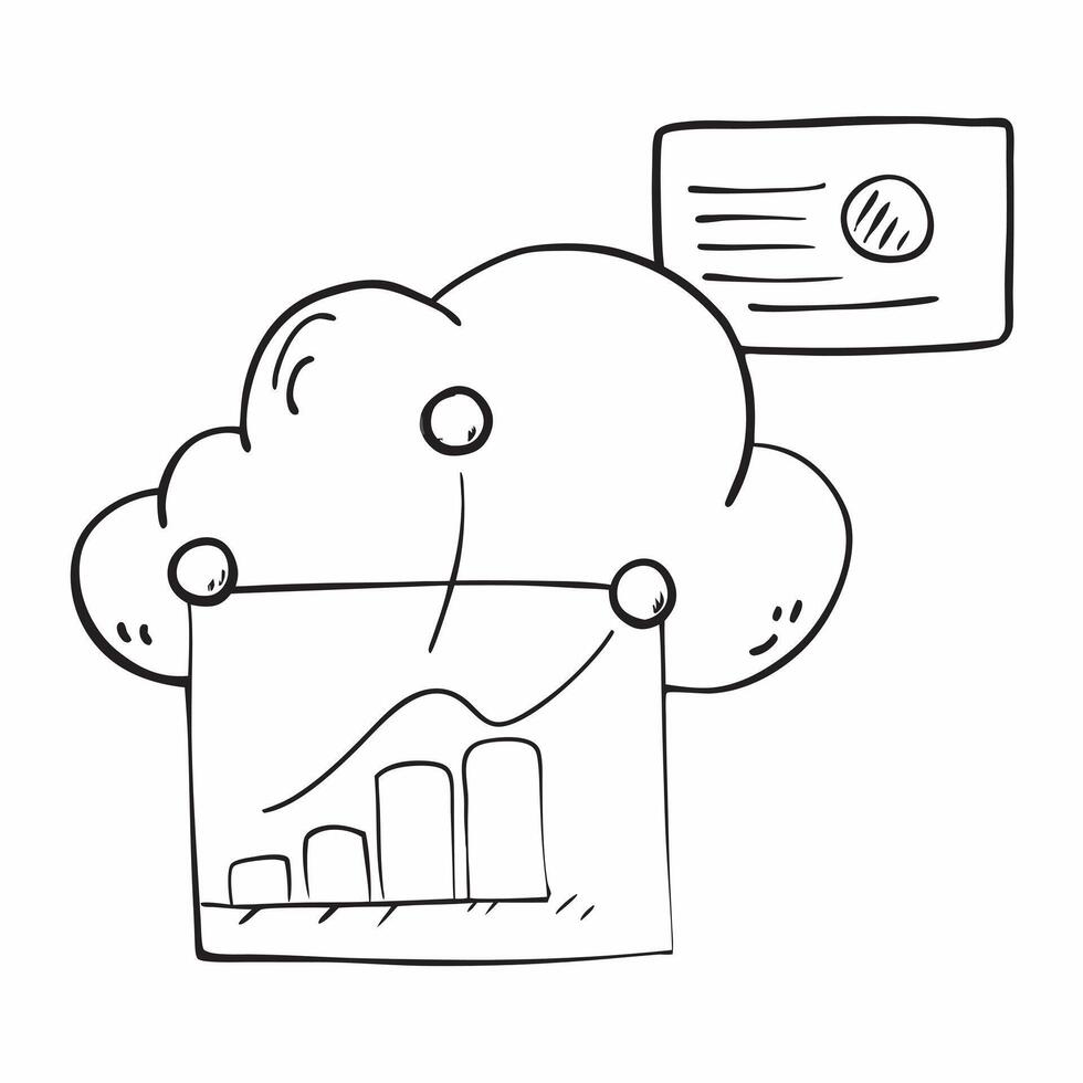 Flat AI Cloud Computing with Financial Graph concept as A of a cloud computing icon linked to a financial graph representing the benefits of AI driven cloud technology in ma pure vector