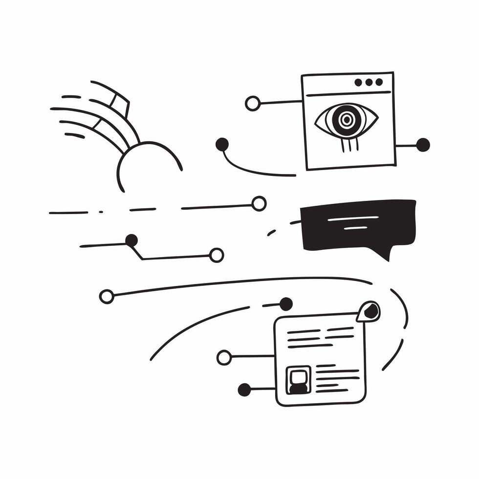 Flat AI Driven Digital Identity Elements concept as Abstract elements featuring digital identity symbols with biometric patterns and data streams The design is isolated on pure vector