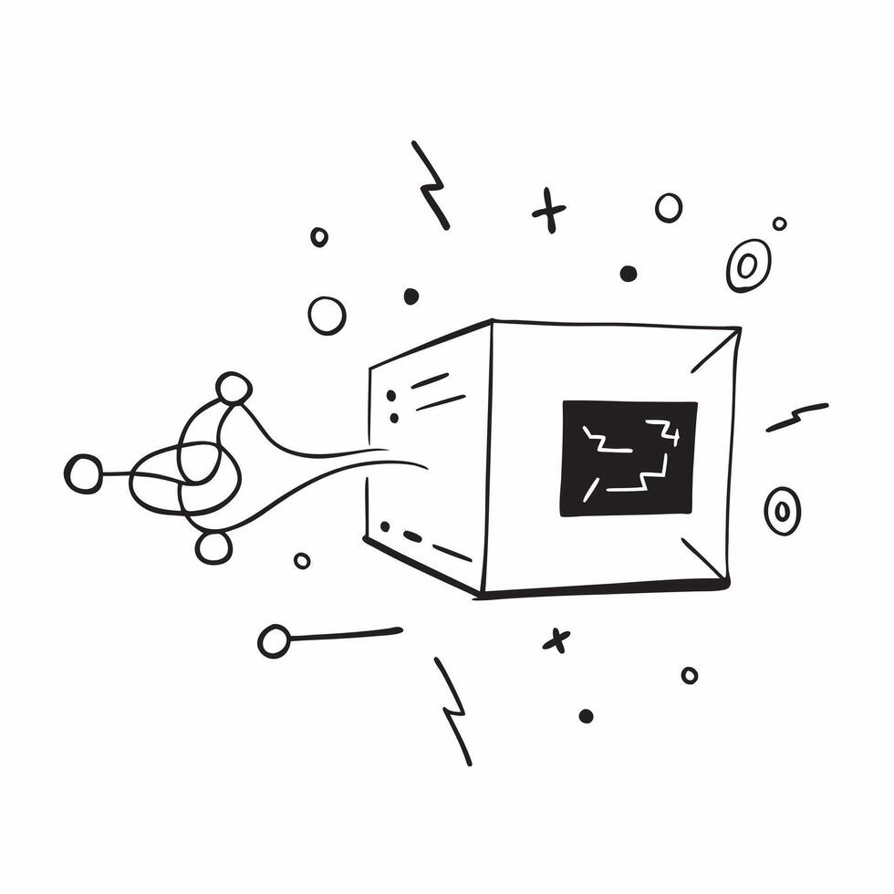 Flat AI Driven Quantum Computing Frame concept as A minimalistic border frame with quantum elements and particle patterns on the left and right sides leaving the center as copy spa pure vector
