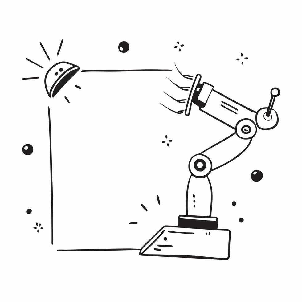 Flat AI Driven Robotic Arm Frame concept as A border frame with robotic arm elements on the left and right sides leaving copy space in the center The design highlights AI driven a pure vector