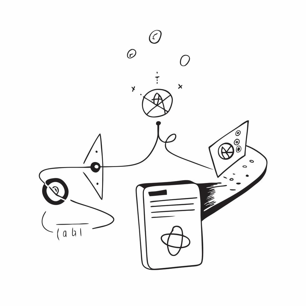 Flat AI Powered Quantum Computing concept as A minimalistic abstract featuring quantum computing elements with digital connections and particle patterns The design i pure vector