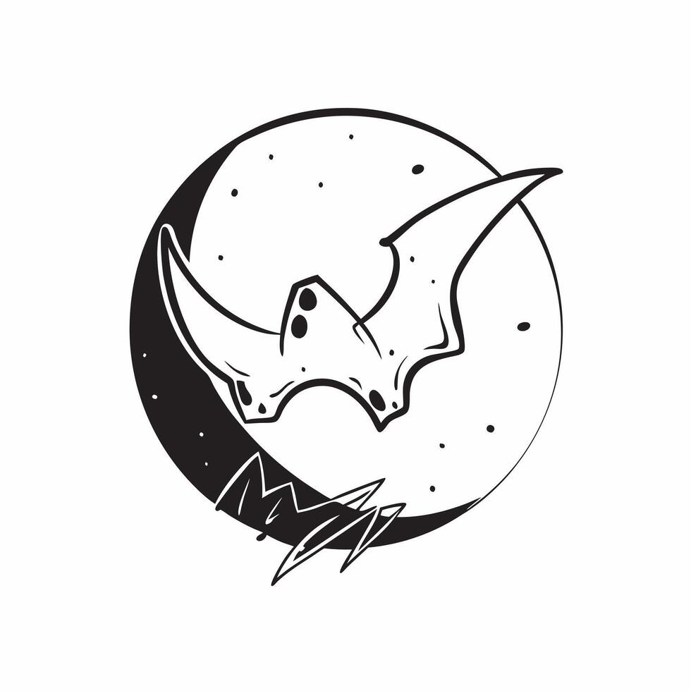 Flat Bat and Full Moon with Midnight Text concept as An isolated featuring a bat flying across a full moon with the word Midnight in a sleek dark font The elements are set pure vector