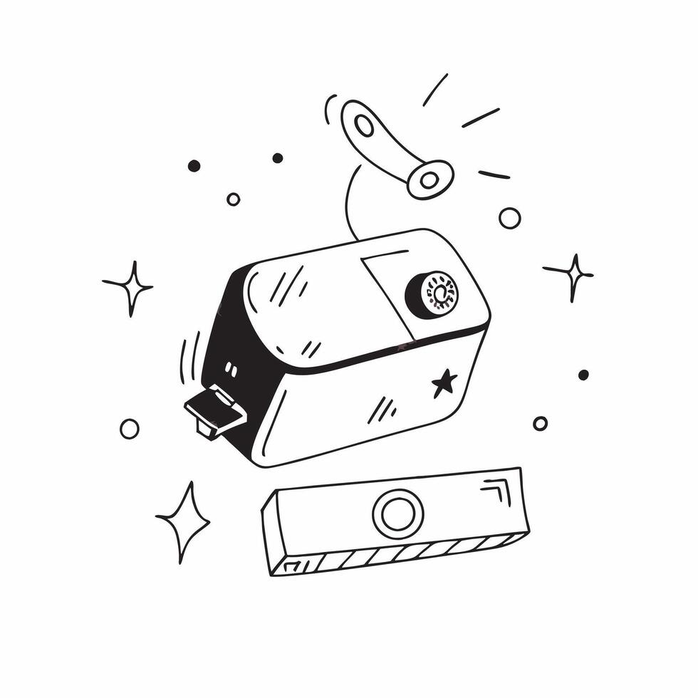 Flat Camera with holographic settings floating beside it concept as A digital camera sits on a white surface with holographic settings options floating beside it The scene is shot pure vector
