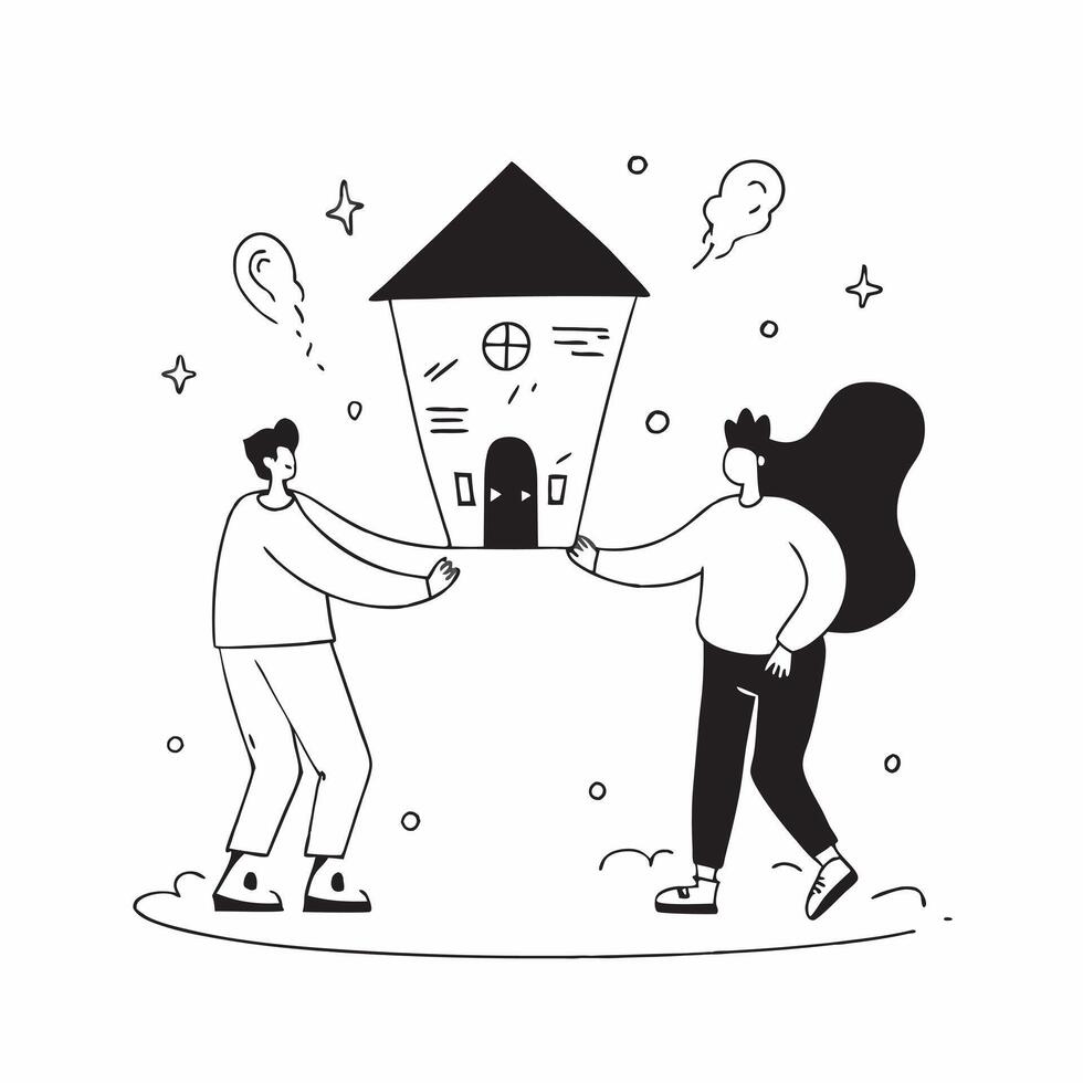 Flat Candid Couple on a Haunted House Tour concept as A candid shot of a couple holding hands nervously exploring a haunted house The scene captures their fear and excitement perf pure vector