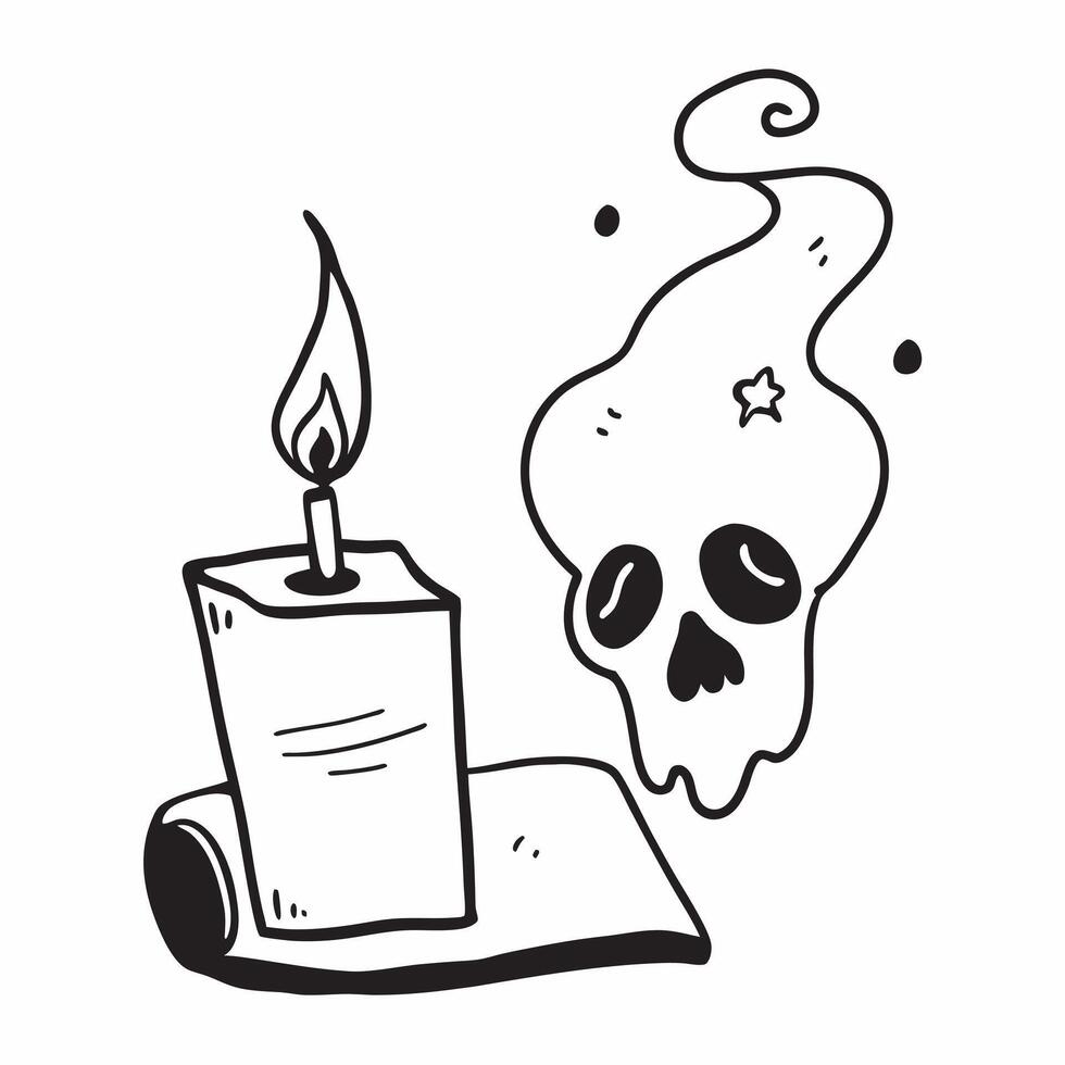 Flat Candle and Skull with Darkness Text concept as An isolated featuring a lit candle next to a skull with the word Darkness in a gothic font The elements are set against pure vector