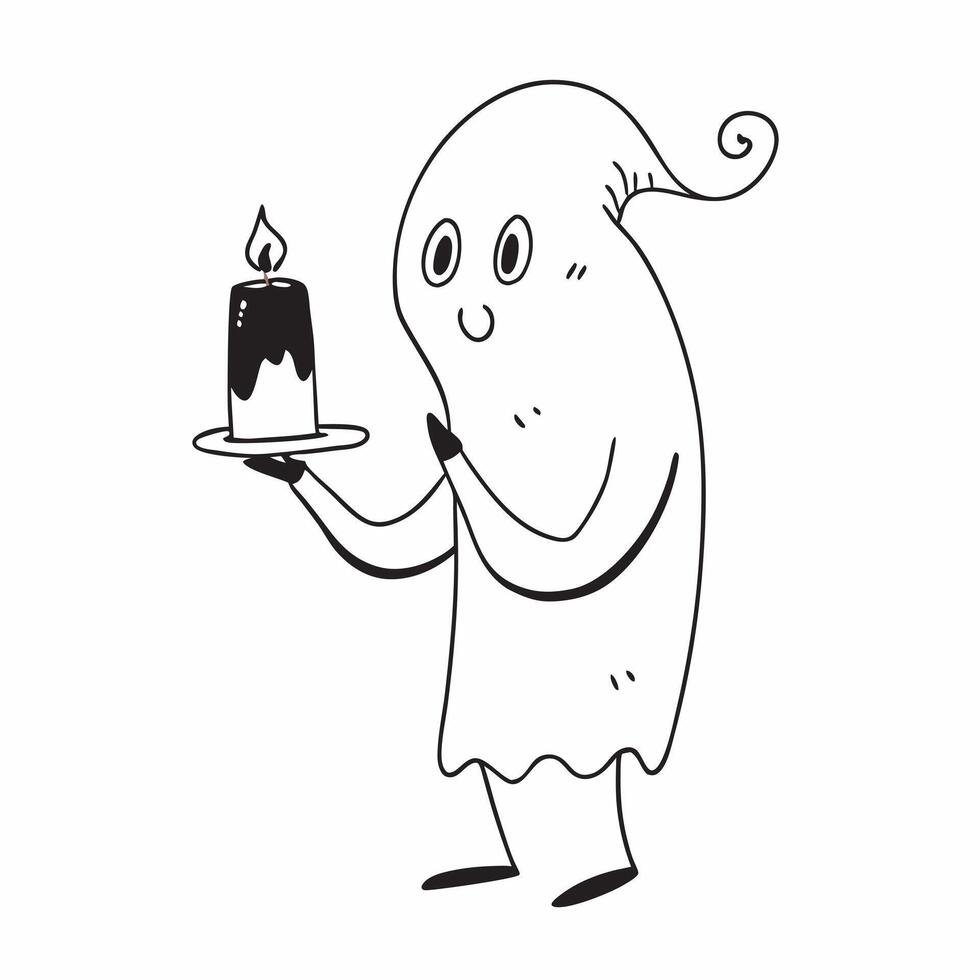 Flat Ghost and Candle with Phantom Text concept as An isolated featuring a ghost holding a candle with the word Phantom in an eerie font The elements are set against a whit pure vector