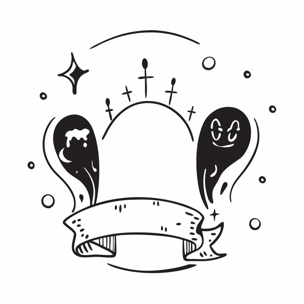 Flat Ghost and Tombstone Border with Rest in Peace Text concept as A spooky border frame featuring ghosts and tombstones around the edges with the phrase Rest in Peace in a gothic pure vector