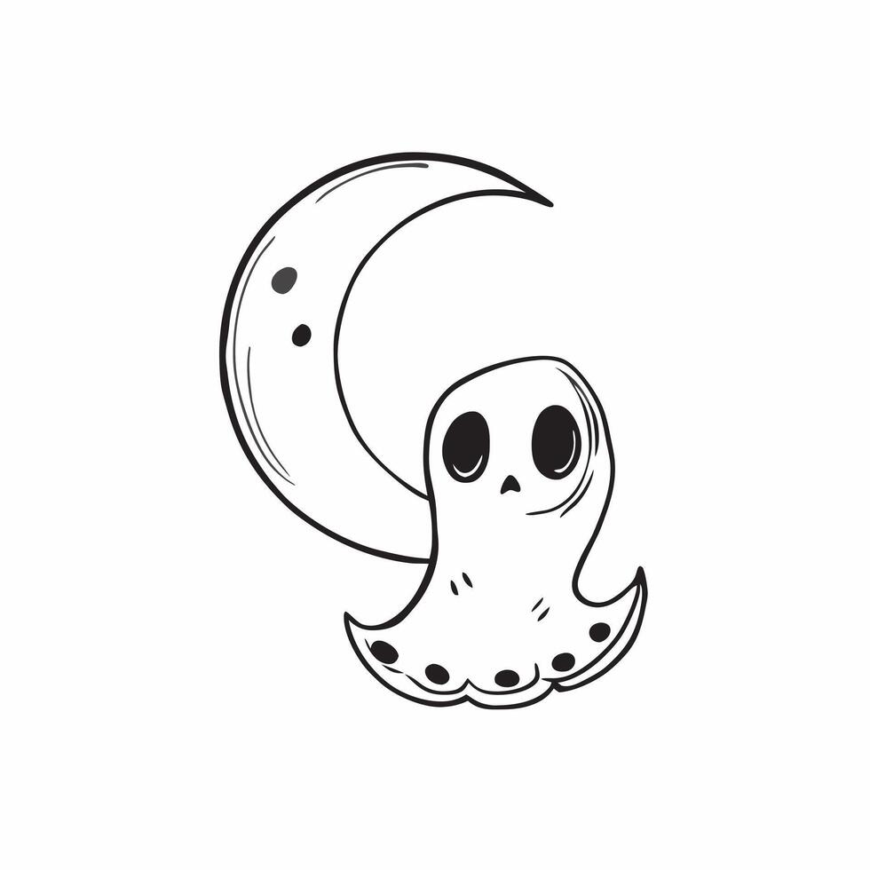 Flat Ghost and Moon with Haunt Text concept as An isolated featuring a ghost drifting beneath a crescent moon with the word Haunt in an eerie font The elements are set agai pure vector
