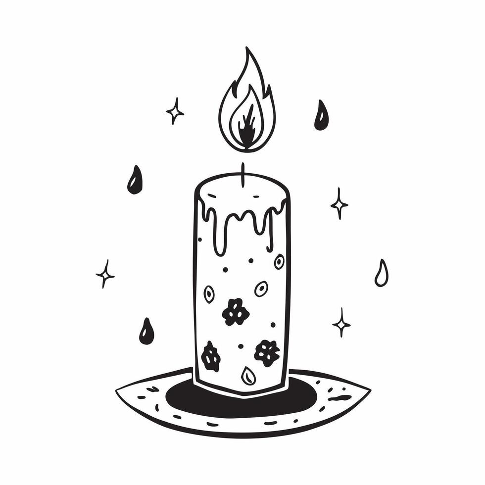Flat Glossy Candle with Reflective Sugar Skulls concept as A vertical shot of a glossy candle surrounded by reflective sugar skulls set against a dark glossy background The scene pure vector