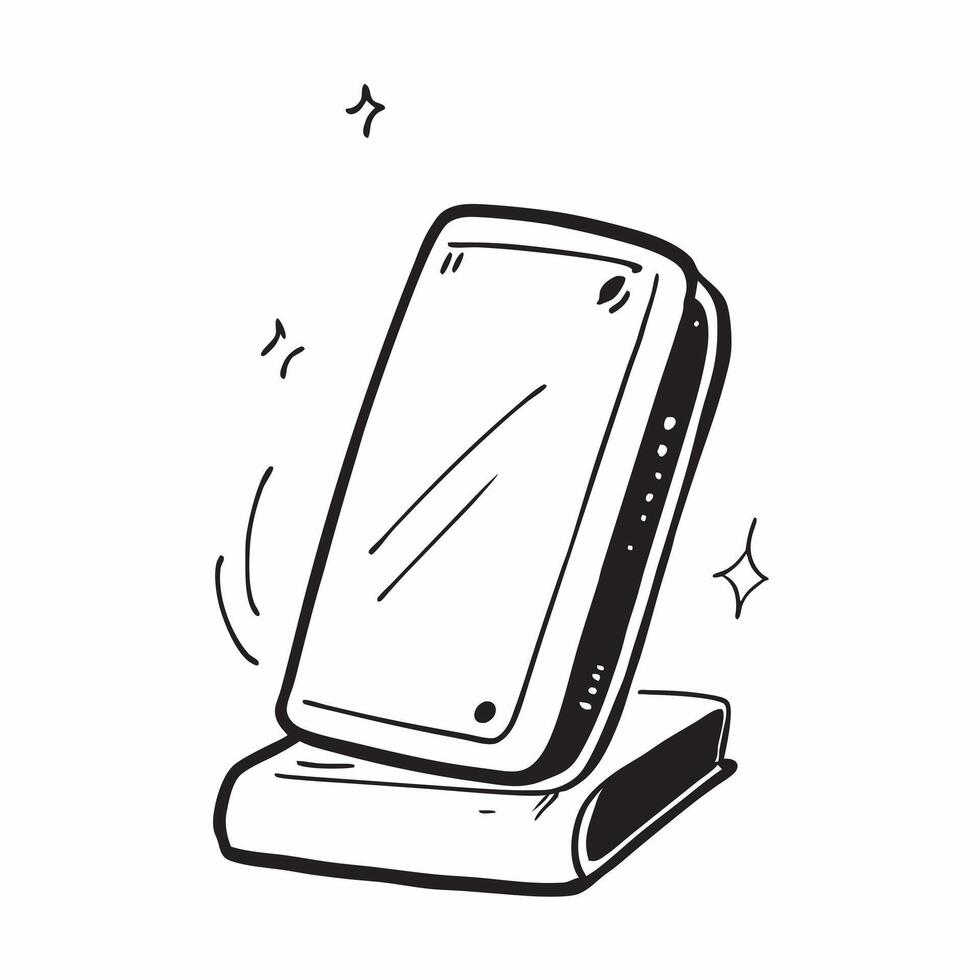 Flat Glossy holographic smartphone stand concept as A glossy holographic smartphone stand softly glowing with light reflections isolated on a clean white background in Simple flat pure vector