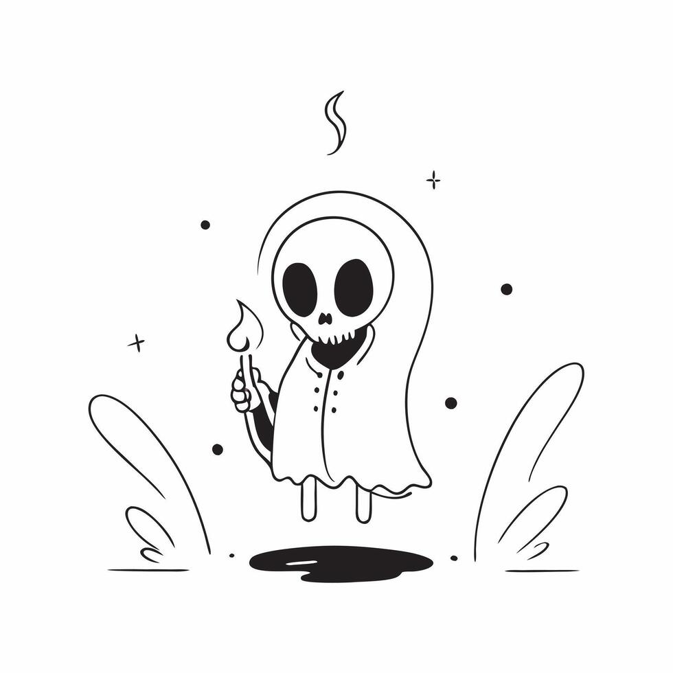 Flat Glossy Skeleton Background with Candles concept as A glossy background featuring a skeleton holding a candle in a dark eerie room The scene is ideal for horror themed Hallowe pure vector
