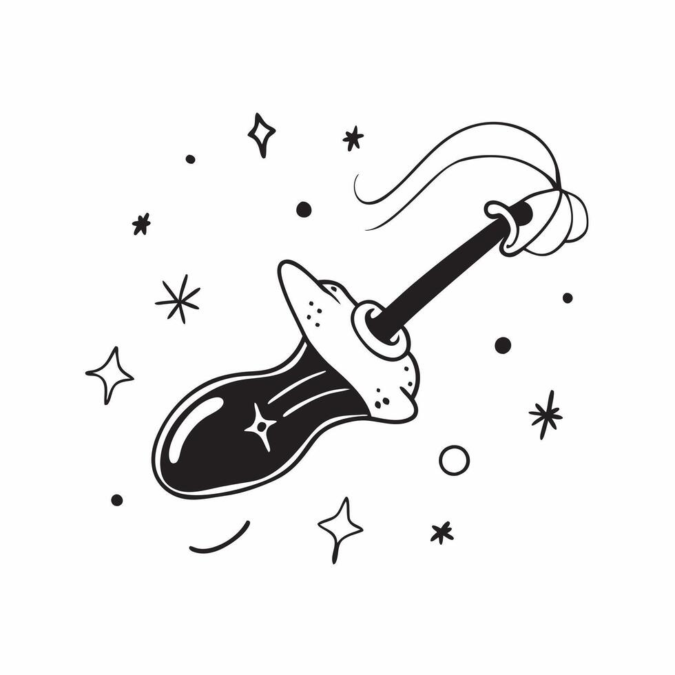 Flat Glossy Witchs Broom Background with Stars concept as A glossy background featuring a witchs broom flying through a starry night sky Perfect for Halloween party invitations or pure vector