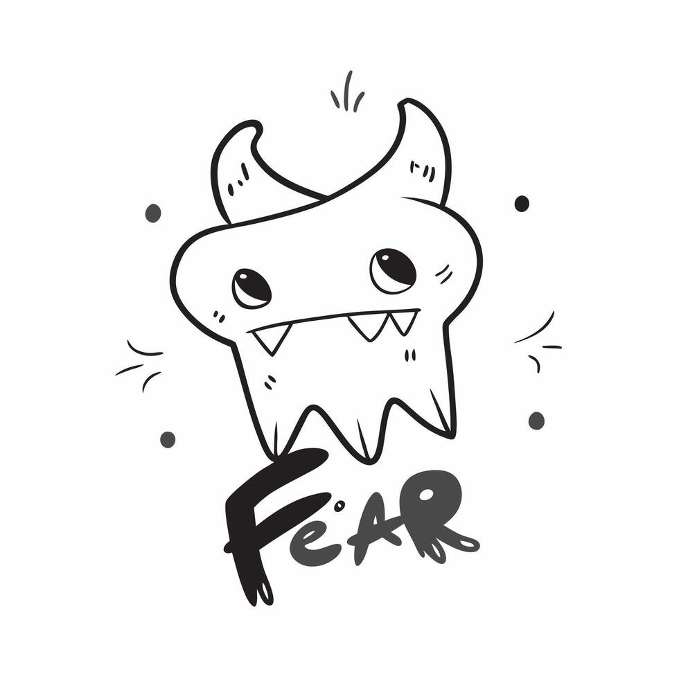 Flat Glowing Abstract Demon with Fear Text concept as A sleek glowing abstract digital art featuring a demon with the word Fear in a bold spooky font The scene is isolated on a da pure vector