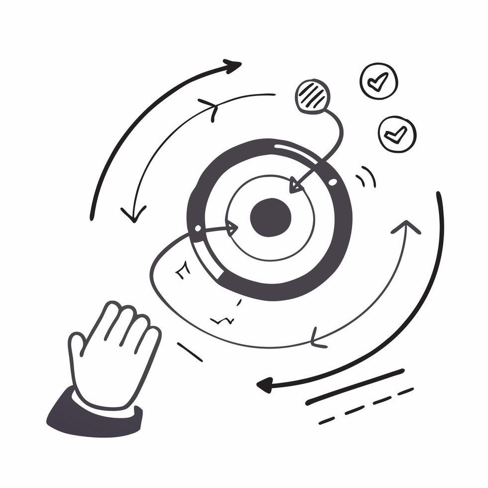 Flat Glowing abstract concentric circles representing workflow automation concept as A top down shot of glowing abstract concentric circles symbolizing workflow automation and proc pure vector