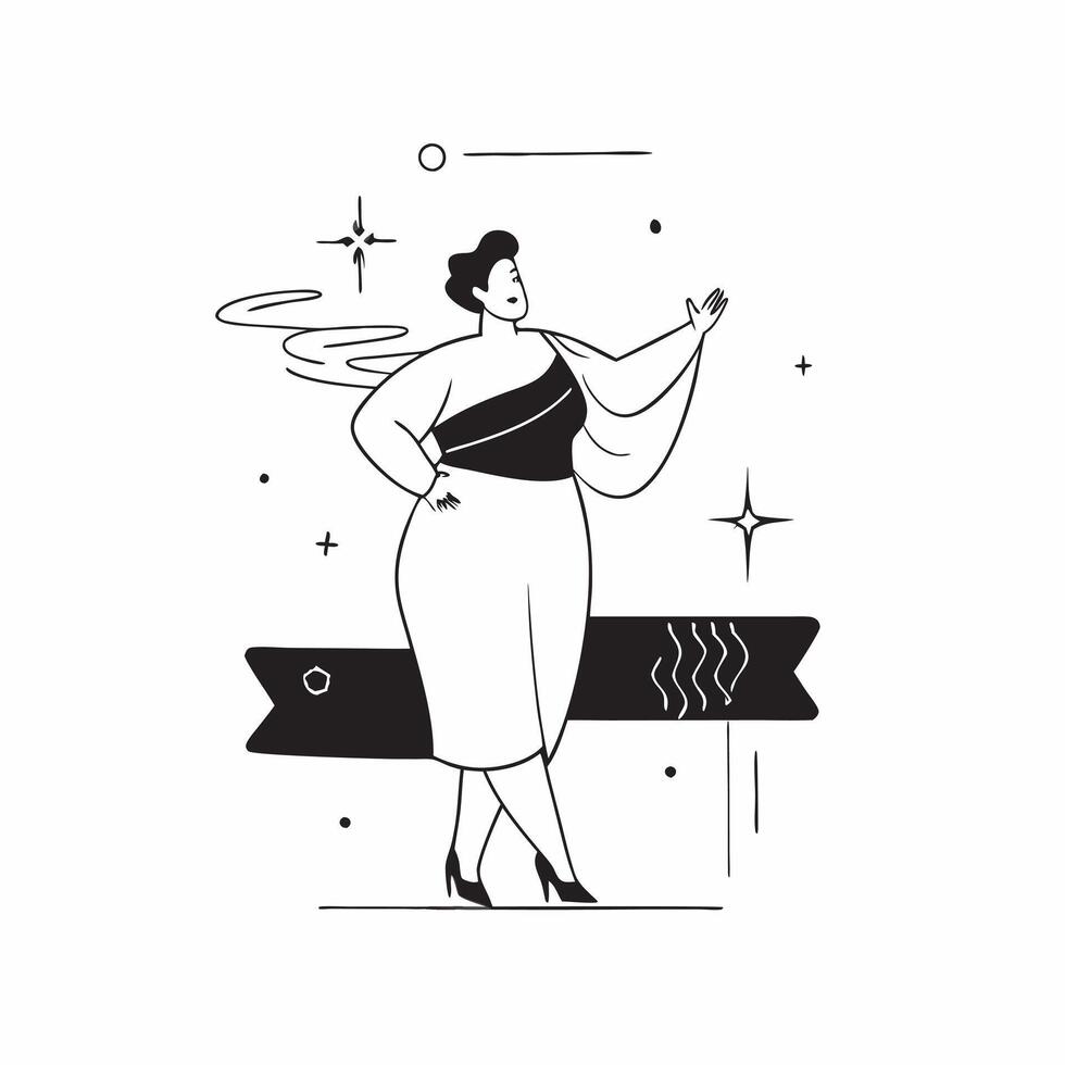 Flat Glowing Abstract Plus Size Model in Fashion Pose concept as A vibrant glowing abstract digital art banner featuring a plus size model in a striking fashion pose The design hi pure Set 4 vector