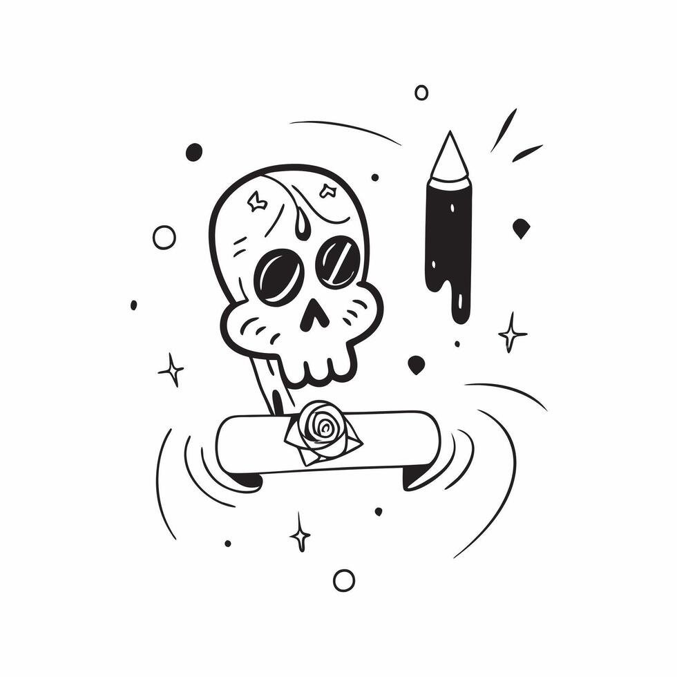 Flat Glowing Calavera with Neon Rose in Digital Space concept as A digital artwork featuring a glowing calavera with a neon rose set against an abstract background with swirling pa pure vector