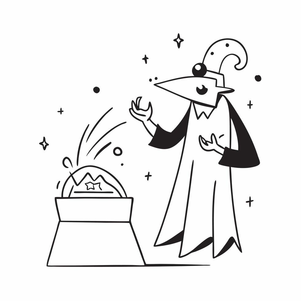 Flat Glowing Abstract Wizard with Magic Text concept as A vibrant glowing abstract digital art of a wizard casting spells with the word Magic in a mystical font The scene is ideal pure vector