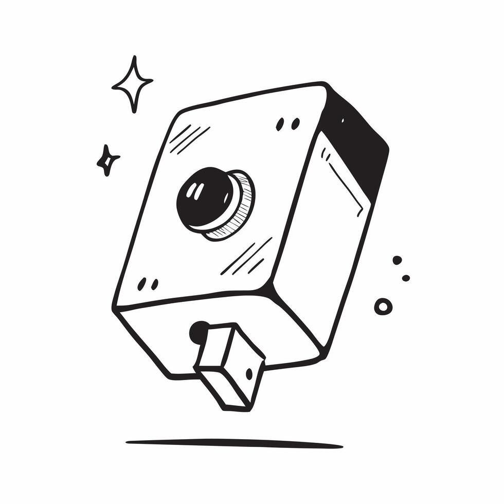 Flat Holographic Camera with Glowing Lens concept as A digital camera featuring a holographic glowing lens isolated on a glossy white surface The design includes ample copy space pure vector