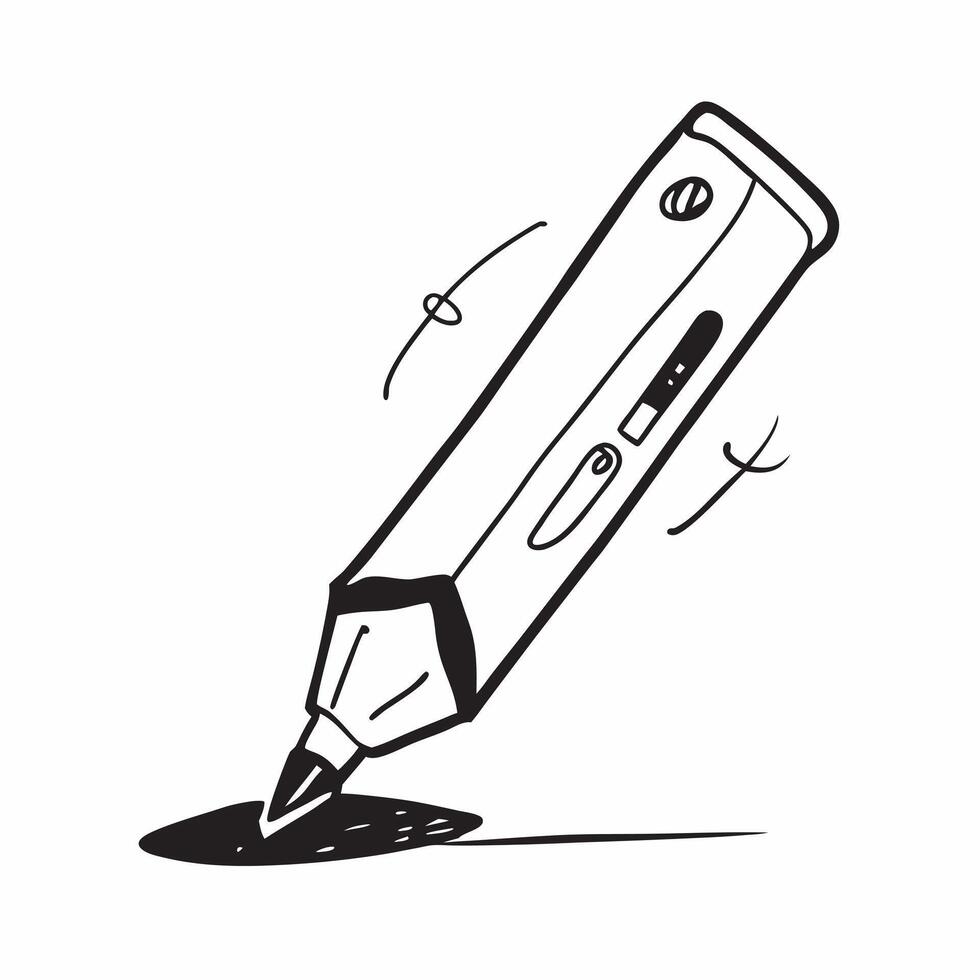 Flat Holographic Pen with Glowing Ink concept as A sleek pen with holographic glowing ink placed on a glossy white surface The scene is isolated with ample copy space symbolizing pure vector