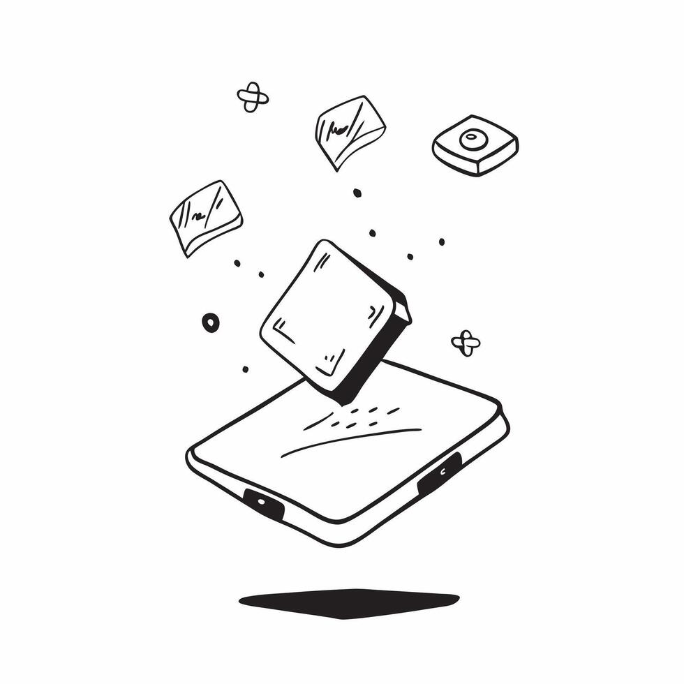 Flat Holographic Tablet with Floating Icons concept as A tablet featuring floating holographic app icons above it creating a glowing effect The device is isolated on a glossy whit pure vector