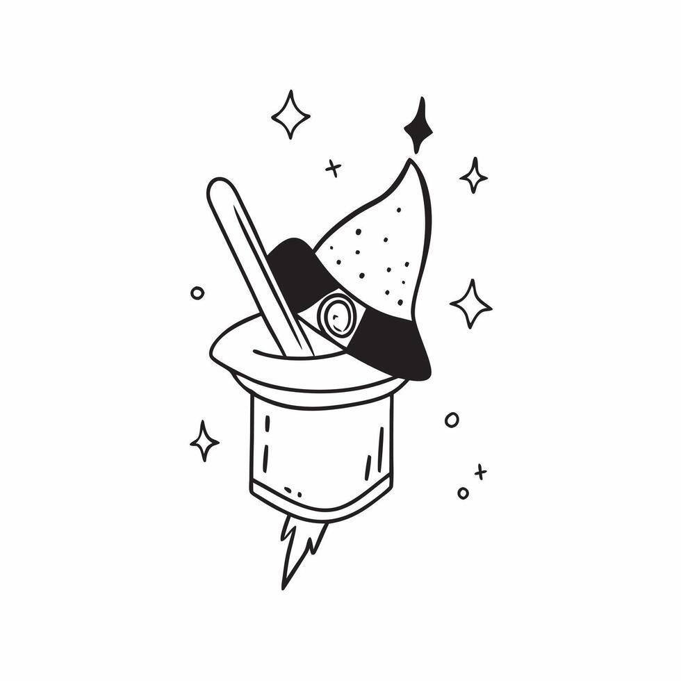 Flat Holographic Witch Hat and Broom with Magic Text concept as A sleek holographic witch hat and broom with the word Magic in a mystical font The design is isolated on a white ba pure vector