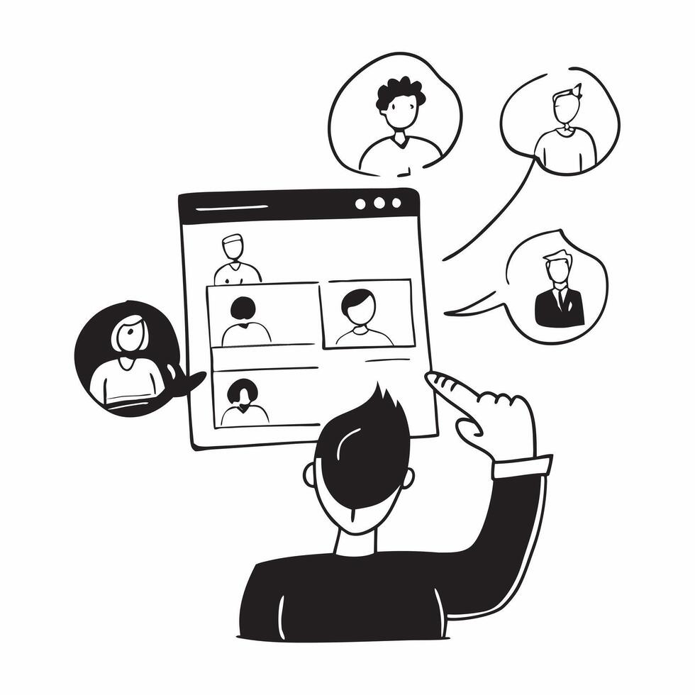 Flat Manager candidly coordinating a remote team via conference concept as A candid shot of a manager coordinating a remote team via conference The camera captures the pure vector