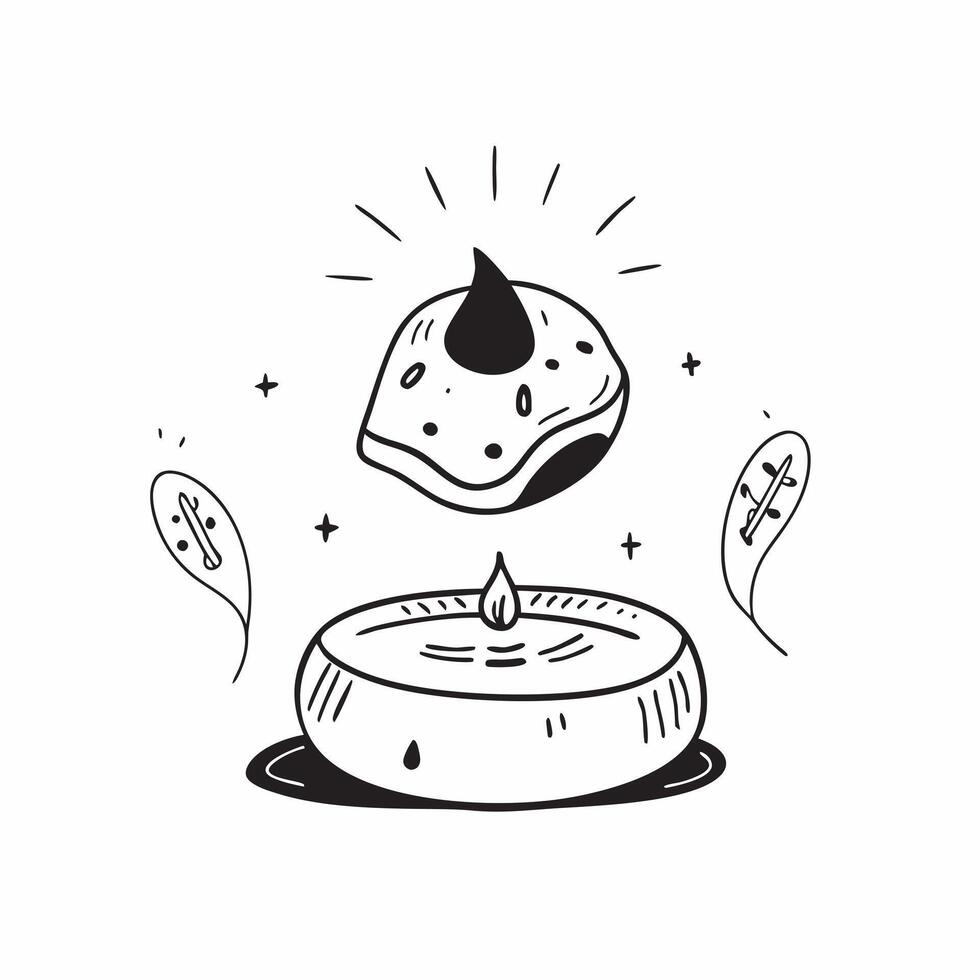 Flat Pan de Muerto and Candle concept as A image featuring a traditional pan de muerto and a lit candle isolated on a white background This clean and minimalistic de pure vector