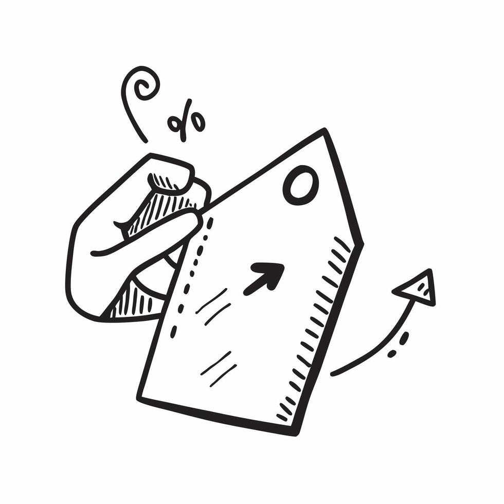 Flat Price Tag with Arrow concept as of a price tag with an upward pointing arrow on it isolated on a white background symbolizing increased sales and Black Friday gr pure vector