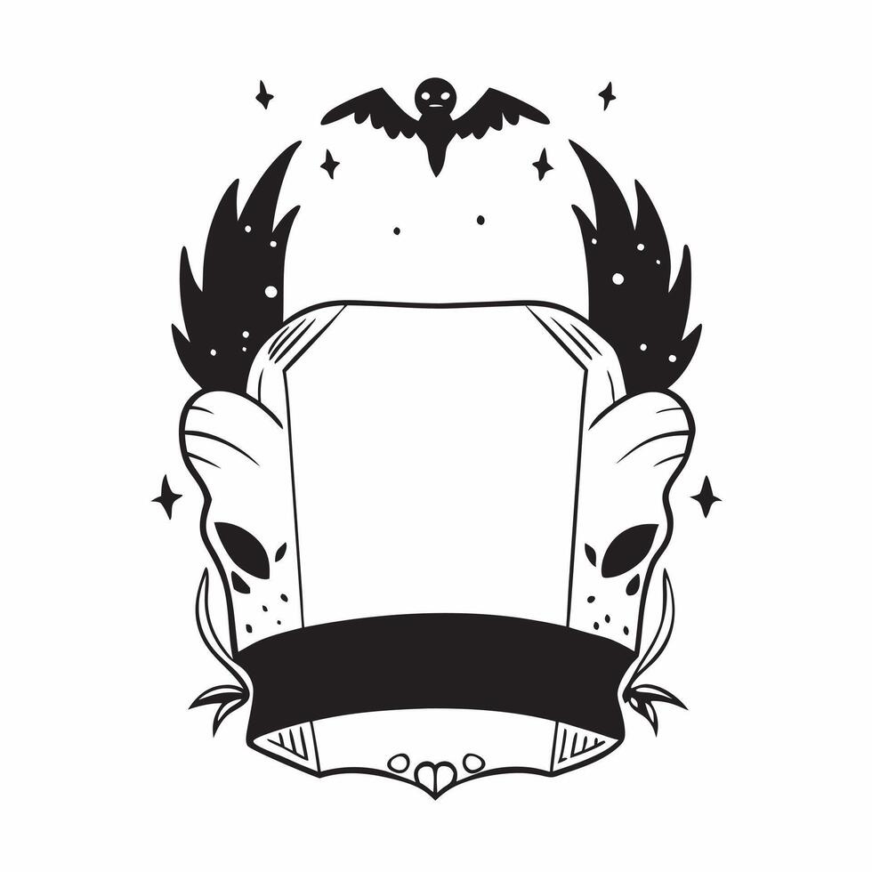 Flat Raven and Skull Border with Omen Text concept as A dark and eerie border frame featuring ravens and skulls around the edges with the word Omen in a gothic font The design pro pure vector