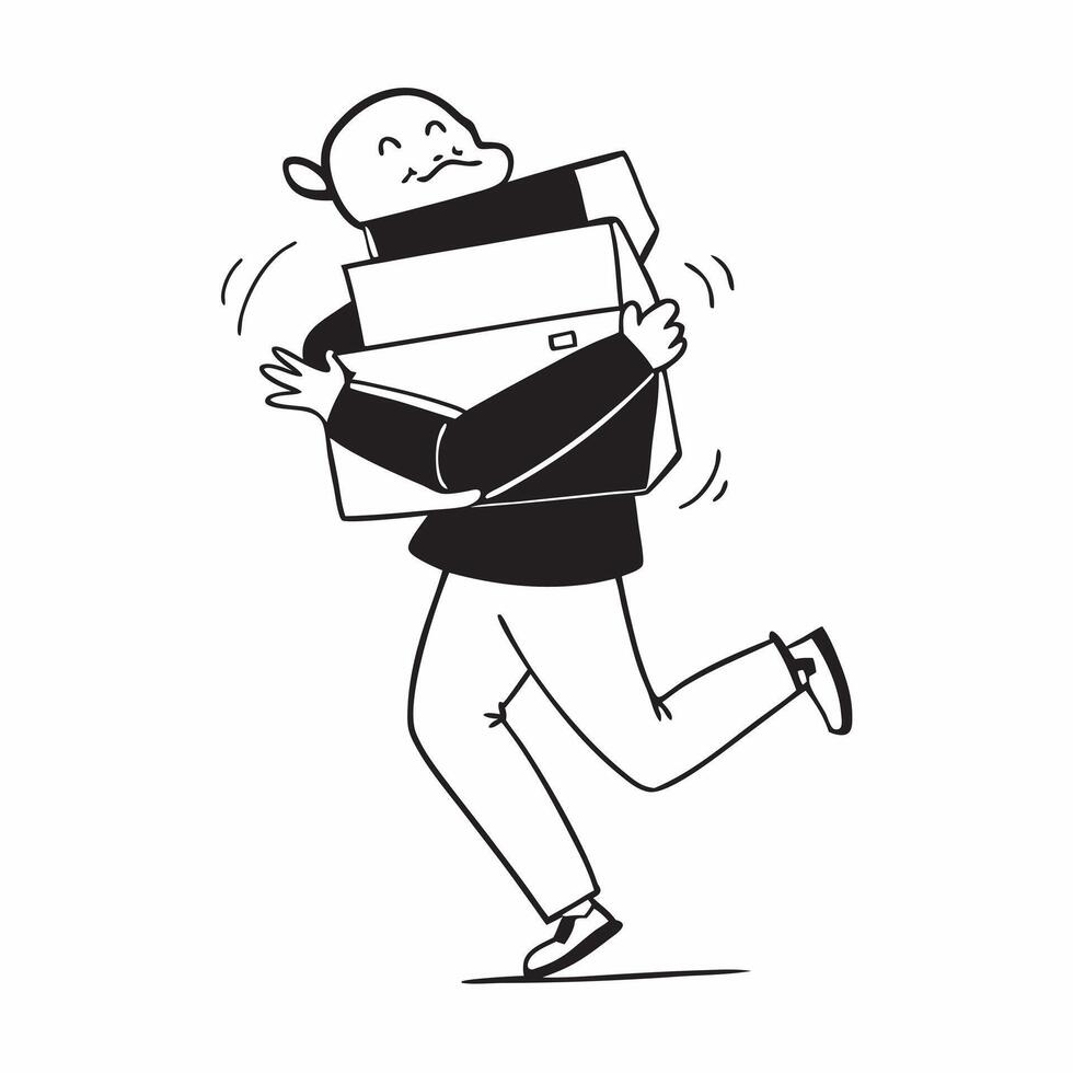 Flat Shopper Carrying Multiple Boxes concept as Candid shot of a shopper struggling to carry multiple boxes out of a store on Black Friday capturing the hectic and overwhelming nat pure vector