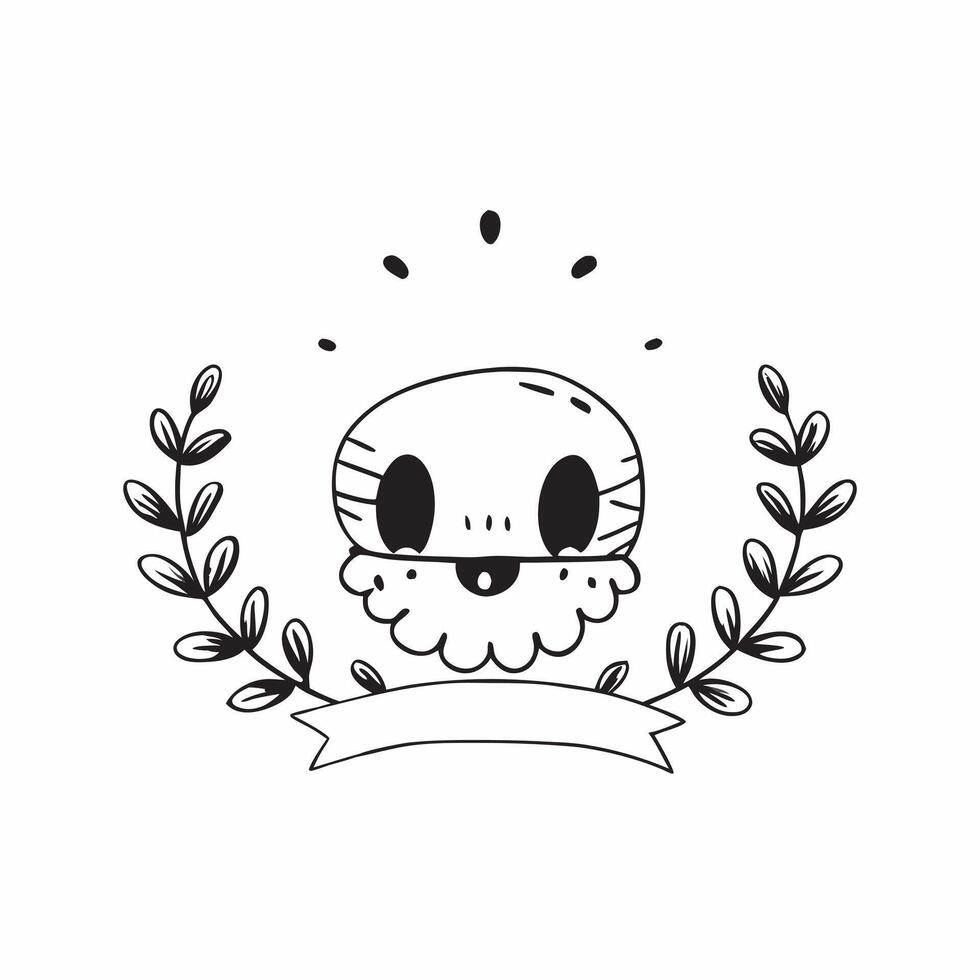 Flat Skull and Marigold Wreath Isolated concept as A illustration of a skull encircled by a marigold wreath both isolated on a white background The design captures t pure vector