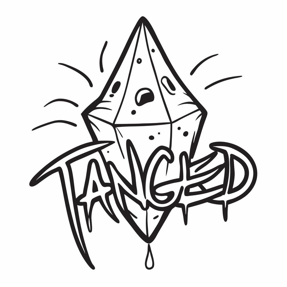 Flat Spider Web and Bat with Tangled Text concept as An isolated featuring a spider web with a bat caught in it and the word Tangled in a spooky font The elements are set a pure vector