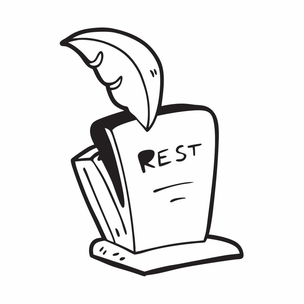 Flat Tombstone and Crow with Rest Text concept as An isolated featuring a tombstone with a crow perched on top and the word Rest in a somber font The elements are set again pure vector