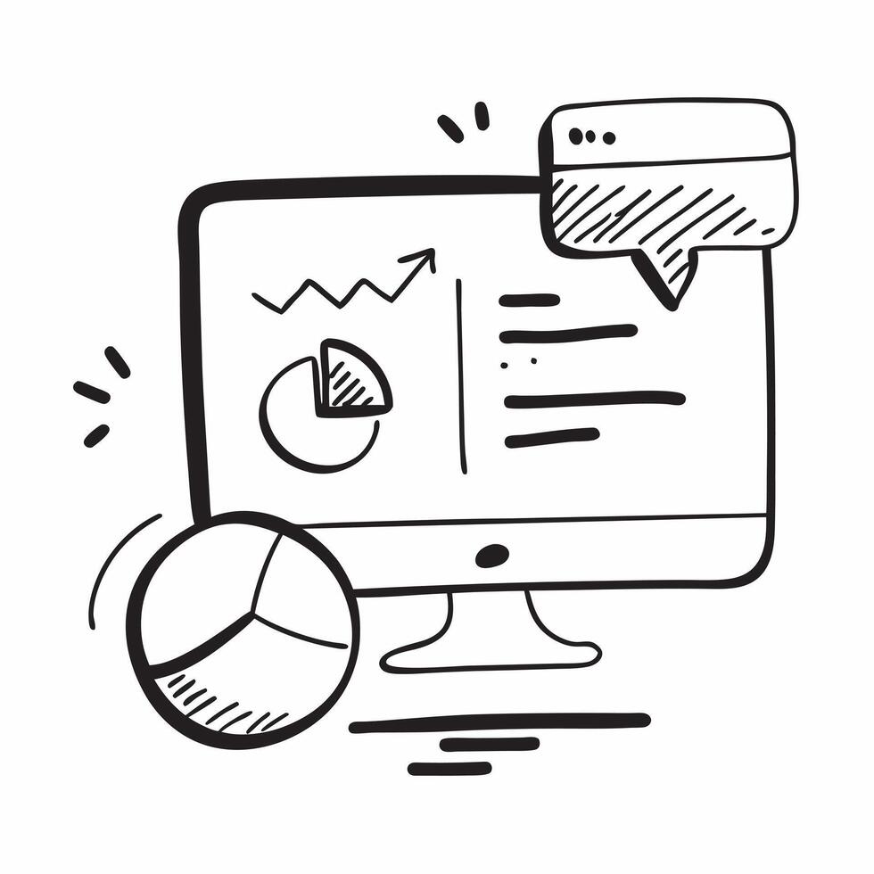 Flat of isolated computer monitor and pie chart with the word Metrics concept as A design featuring a computer monitor displaying a pie chart with the word Metrics pr pure vector