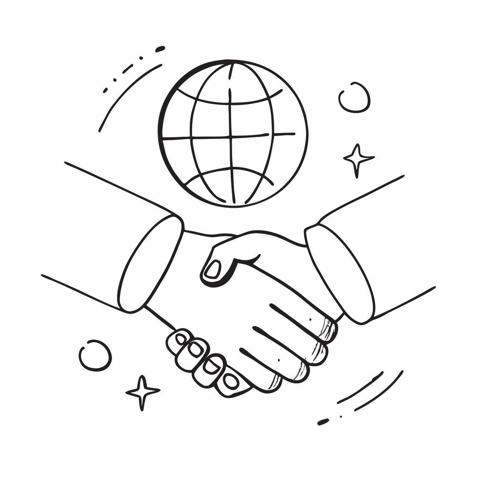 Flat of isolated handshake and globe with the word Partnership concept as A design showing a handshake and a globe with the word Partnership prominently displayed Th pure Set 2 vector