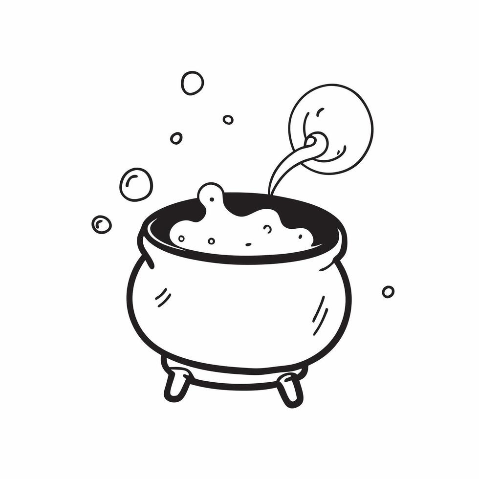 Flat Witchs Cauldron with Brew Text concept as An isolated featuring a bubbling witchs cauldron with the word Brew in a mystical font The elements are set against a white b pure vector