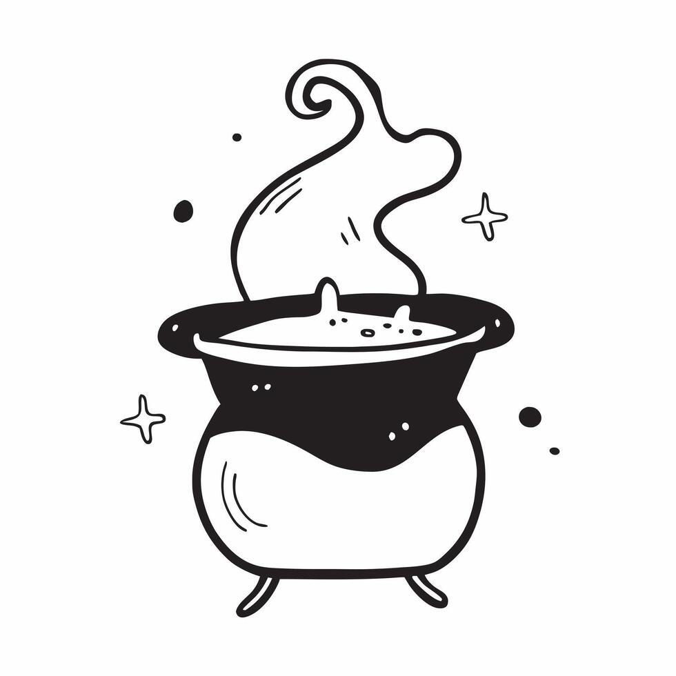 Flat Witchs Hat and Cauldron with Potion Text concept as An isolated featuring a witchs hat resting on a bubbling cauldron with the word Potion in a mystical font The eleme pure vector