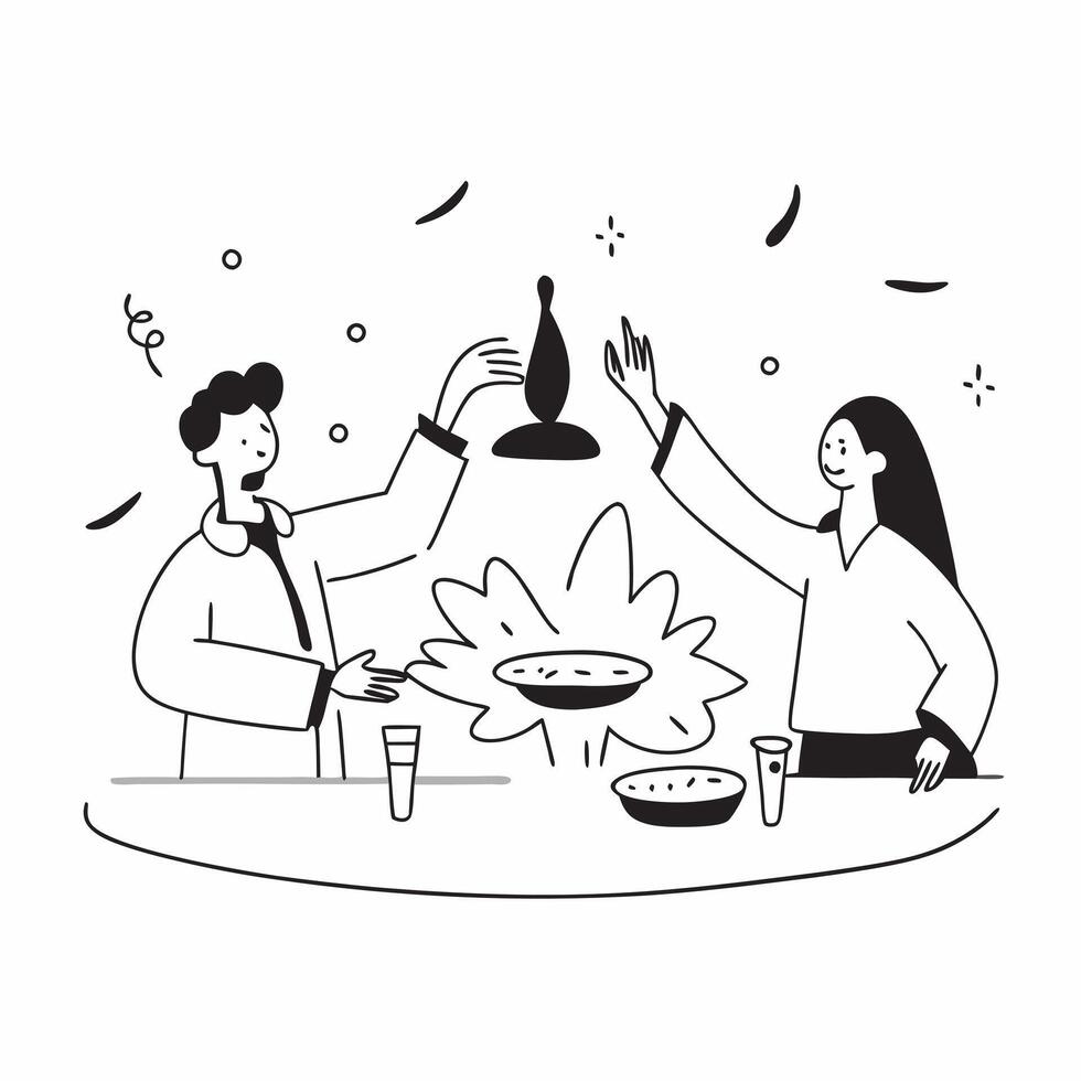 Friends enjoying Diwali feast with glossy effects concept as Camera movement Pan across the friends enjoying the feast Scene Glossy warm background with festive decorations Detai pure vector