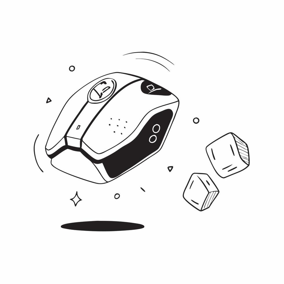 Gaming mouse with holographic sensitivity settings floating concept as A gaming mouse is placed on a white surface with holographic sensitivity settings floating above it The scen pure vector