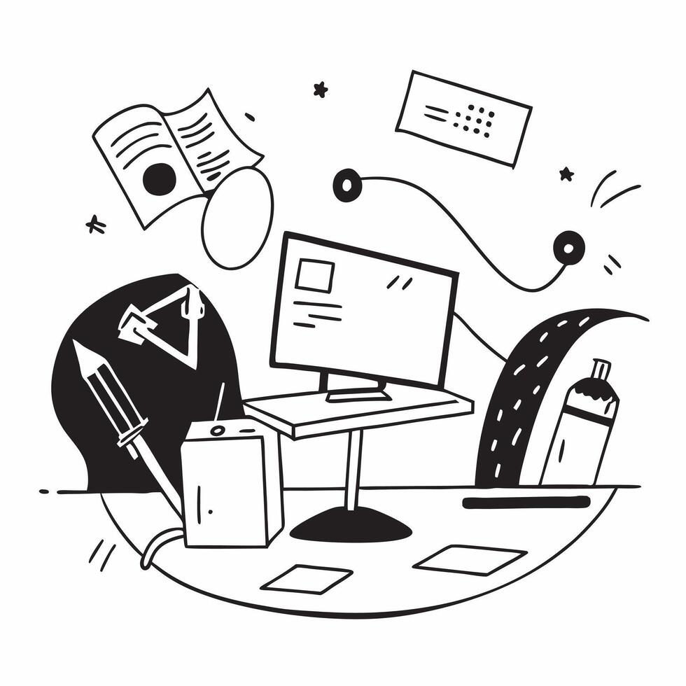 Glossy Abstract Digital Art with Home Office Desk concept as A photo depicting a home office desk with a glossy abstract digital art background The image emphasizes the modern and pure Set 8 vector