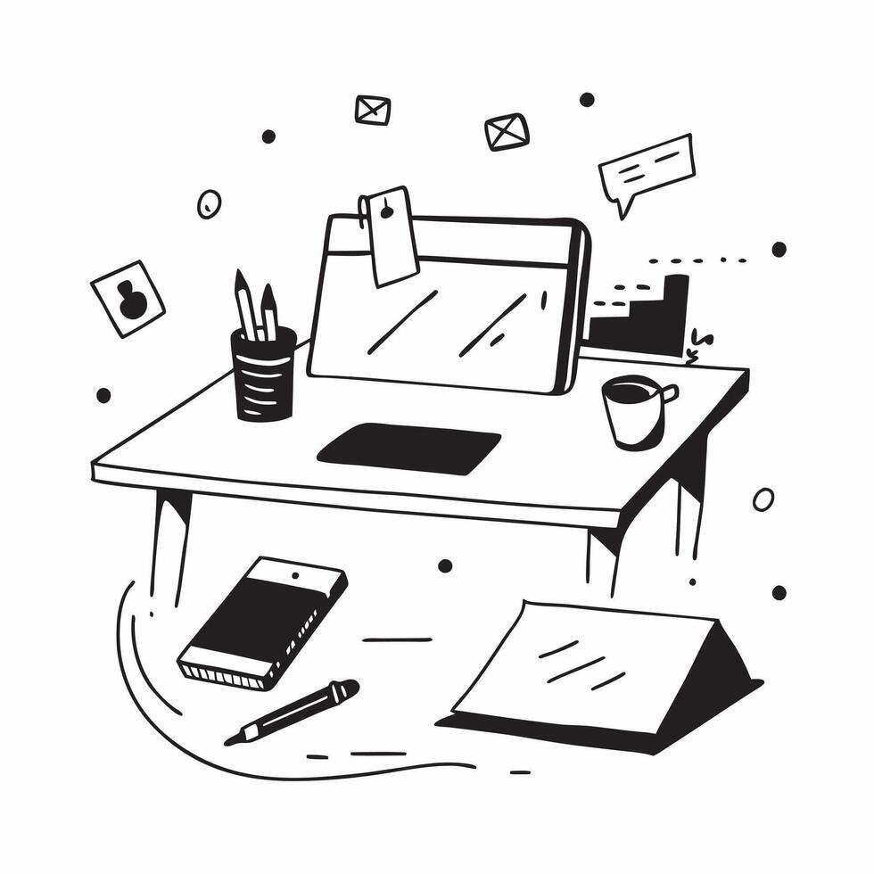 Glossy Abstract Digital Art with Home Office Desk concept as A photo depicting a home office desk with a glossy abstract digital art background The image emphasizes the modern and pure Set 6 vector