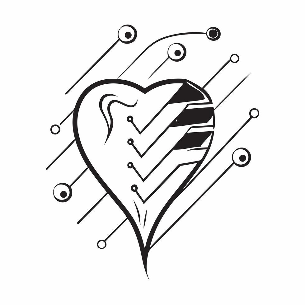 Glossy Abstract Family Heart with Glowing Pulse concept as A minimalist digital art banner showcasing an abstract heart symbol with a glowing pulse line representing the vitality o pure vector