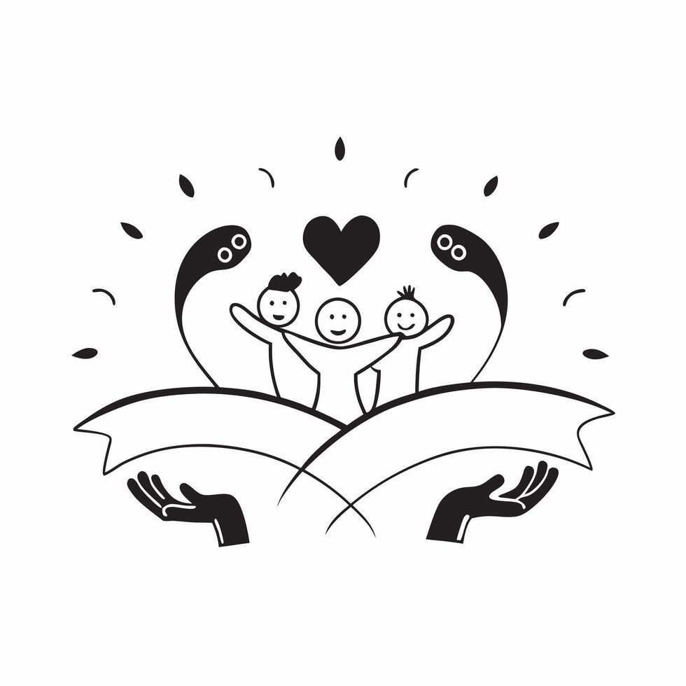 Glossy Abstract Family Silhouette with Glowing Hearts concept as A vibrant digital art banner featuring abstract silhouettes of an interracial family with glowing hearts symbolizin pure vector