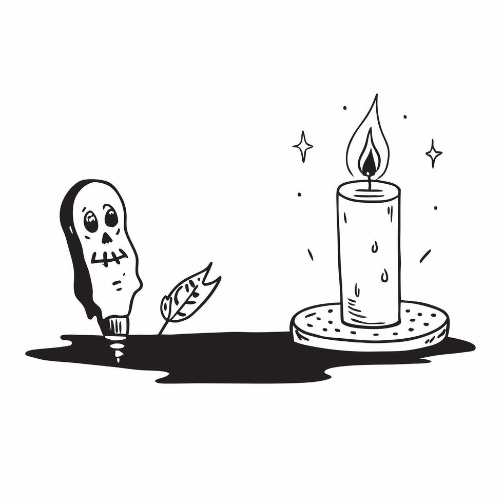 Glossy Candle with Reflective Catrina concept as A close up of a glossy candle placed next to a reflective Catrina figure set against a dark glossy background symbolizing the elega pure vector