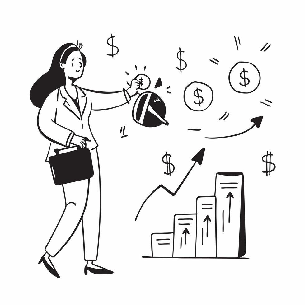 Glossy depiction of a businesswoman investing for Dhanteras concept as Camera movement Pan across the businesswomans focused expression as she makes an investment Scene Sleek mode pure Set 2 vector
