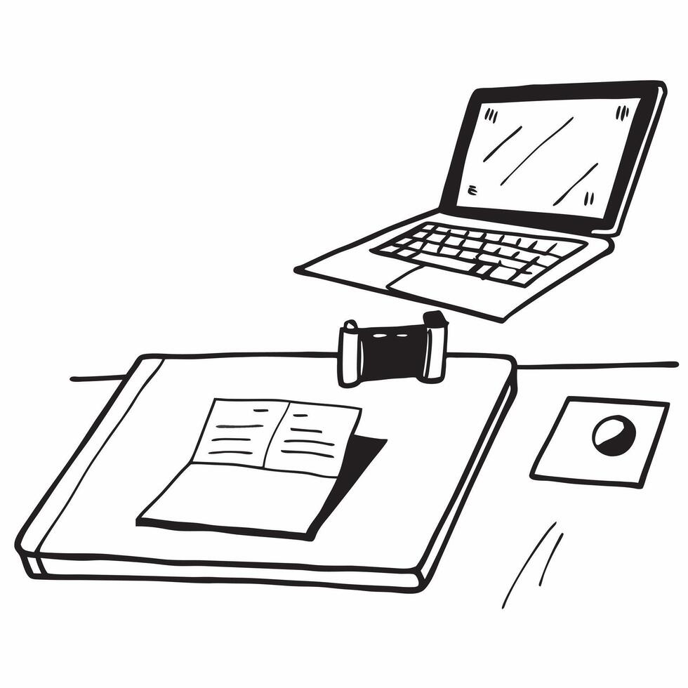 Glossy Desk Setup with Laptop and Notebook concept as A photo of a glossy home office desk setup featuring a laptop and a notebook The camera angle is slightly overhead focusing o pure Set 2 vector