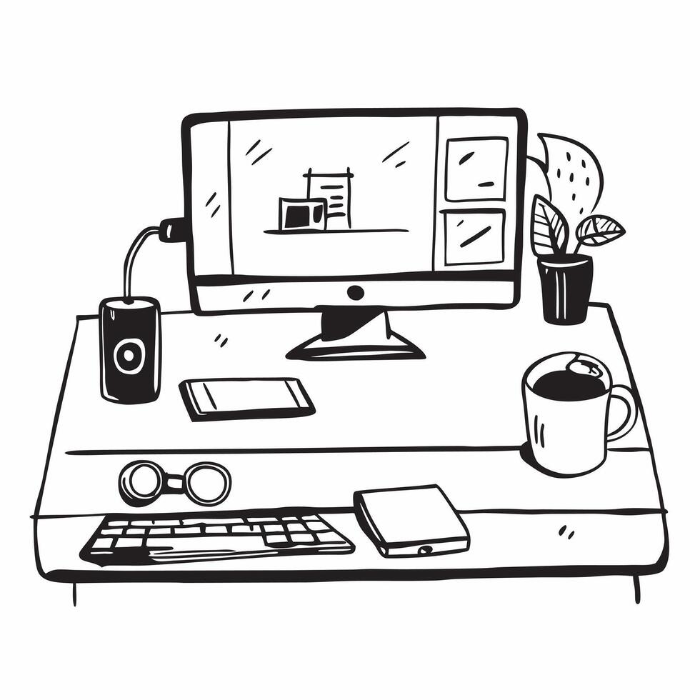 Glossy Desk with Dual Monitors and Coffee concept as A photo of a glossy home office desk setup featuring dual monitors and a cup of coffee The camera angle is straight on highlig pure Set 4 vector