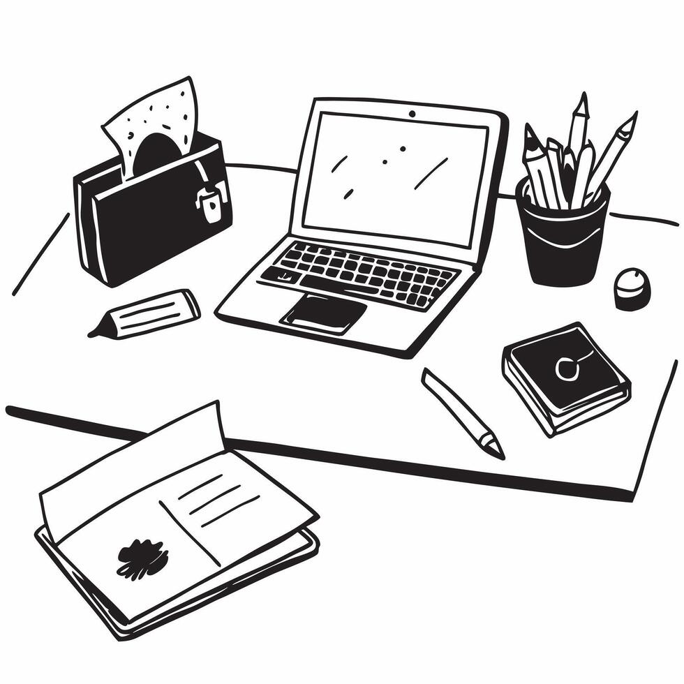Glossy Desk with Stationery and Laptop concept as A photo of a glossy home office desk setup featuring stationery and a laptop The camera angle is slightly overhead focusing on th pure Set 4 vector